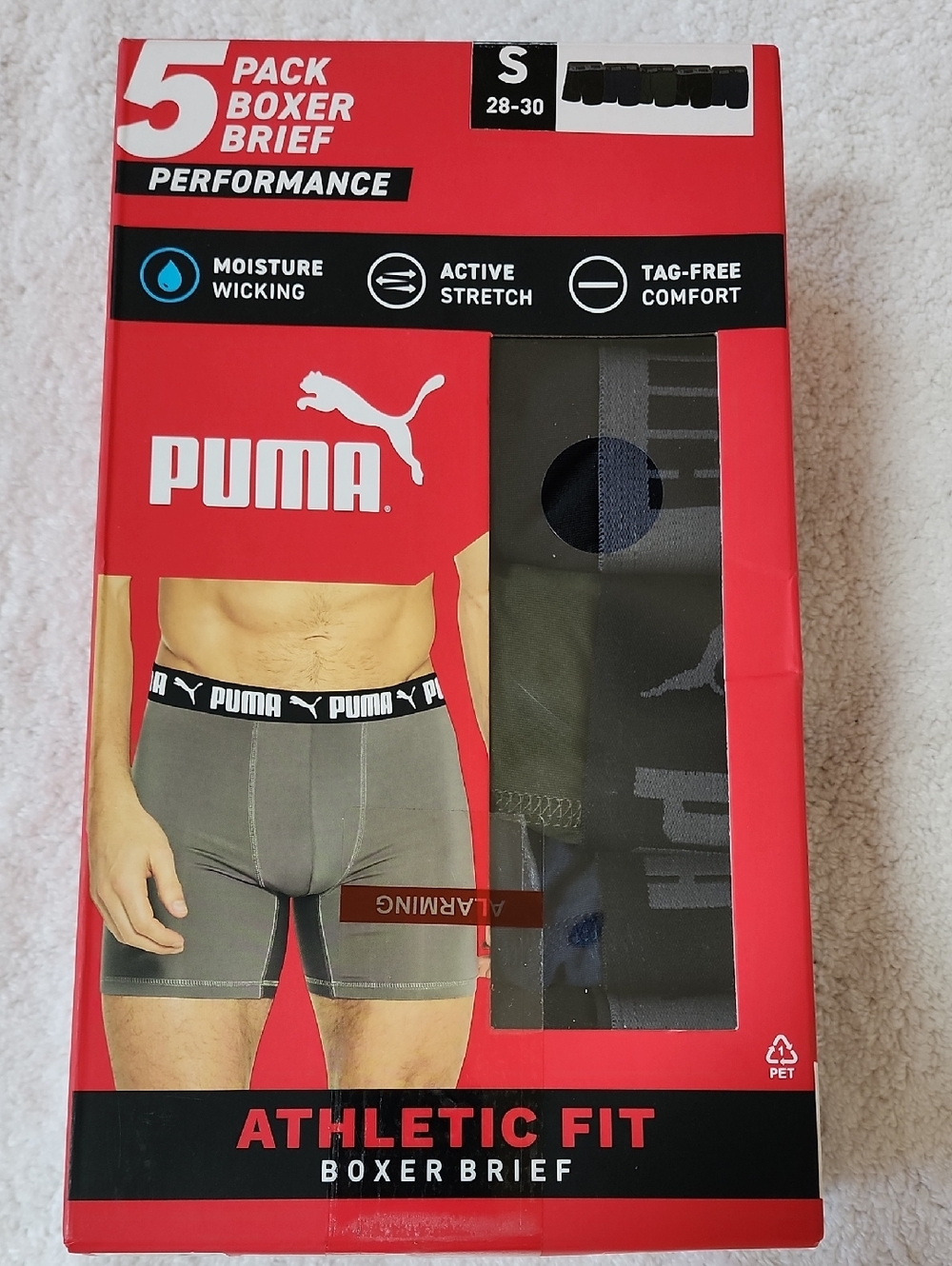 PUMA Men's Athletic Fit Performance 5-Pack Boxer Briefs Size (S) 28-30 New